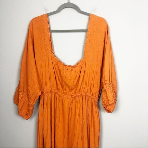 NICHOLAS | Orange Linen Blend Prairie Style Midi Dress Women’s Size 10 - Picture 7 of 13